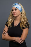 Stretchy Headband Skulls and Blue Roses (Sku5443)