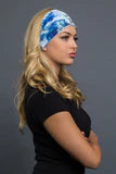 Stretchy Headband Skulls and Blue Roses (Sku5443)
