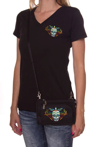 SUGAR SKULL DURABLE CANVAS HIP PURSE