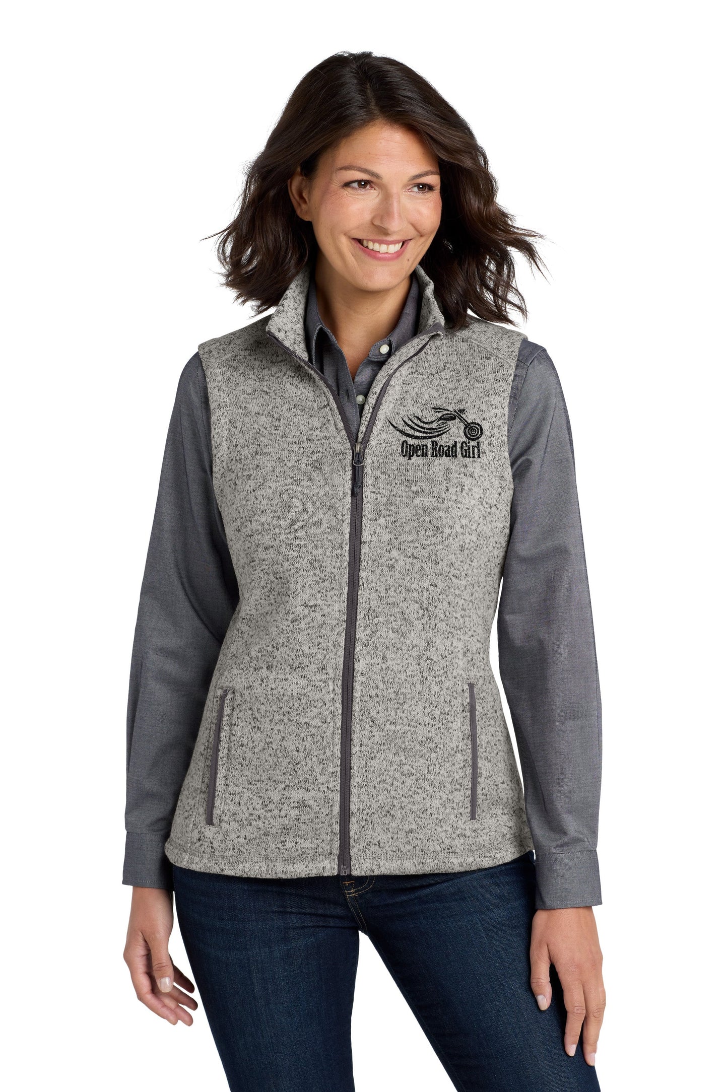 Rally GREY HEATHER Open Road Girl Sweater Fleece Vest