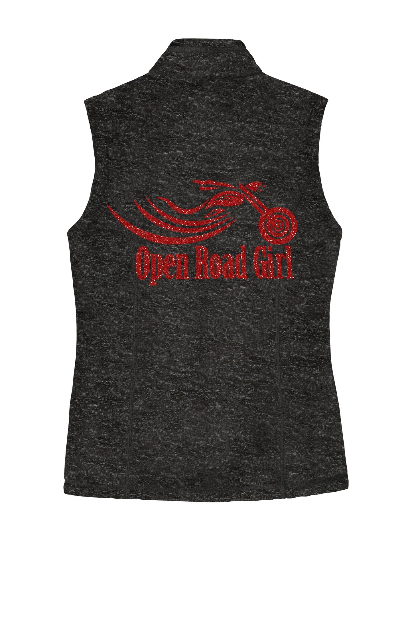 BLACK HEATHER Open Road Girl Sweater Fleece Vest- Choose your logo COLOR!