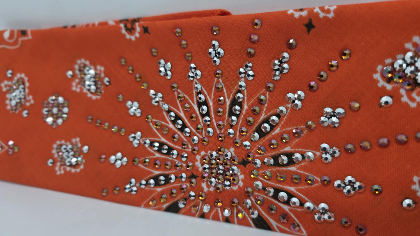 LeeAnnette Orange Paisley Bandana with Lava and Chrome Austrian Crystals (sku40090)