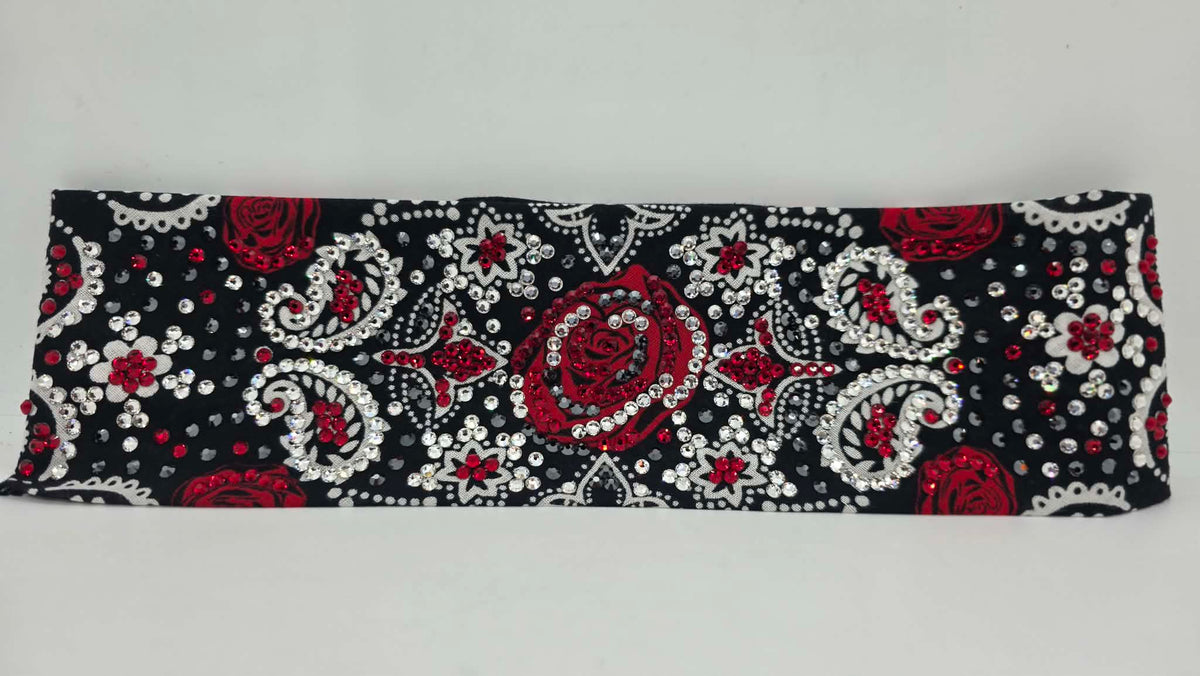 Super LeeAnnette Rose Bandana with Red, Black and Diamond Clear Austrian Crystals (S48186)