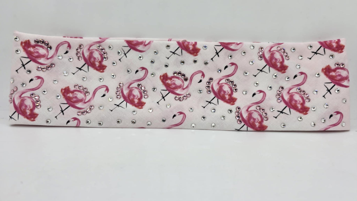 EXTRA BLING - Pink Flamingo Bandana with Pink and Diamond Clear Austrian Crystals (sku6378)