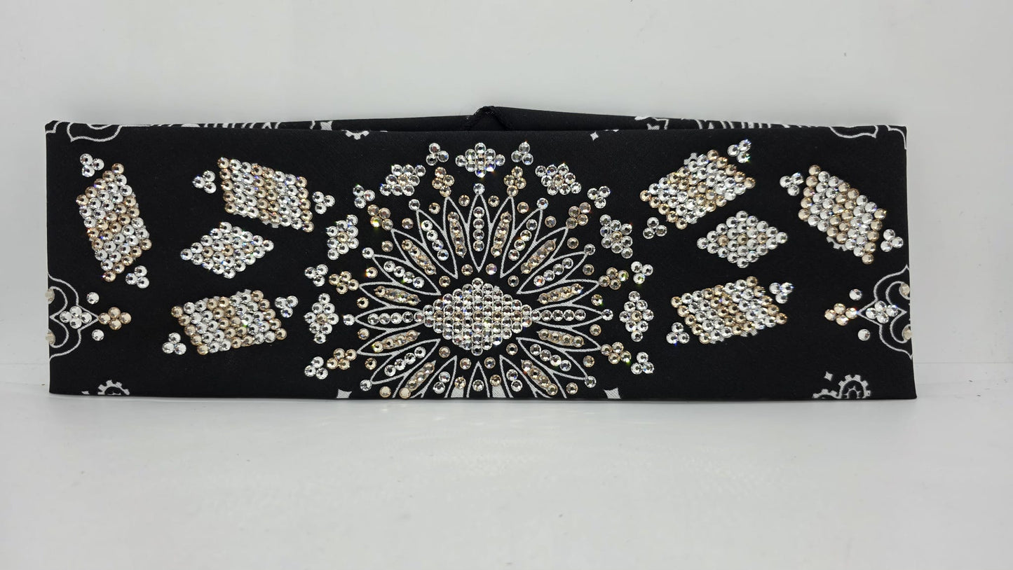 Super LeeAnnette Black Paisley Bandana with Honey and Diamond Clear Austrian Crystals (S480103)