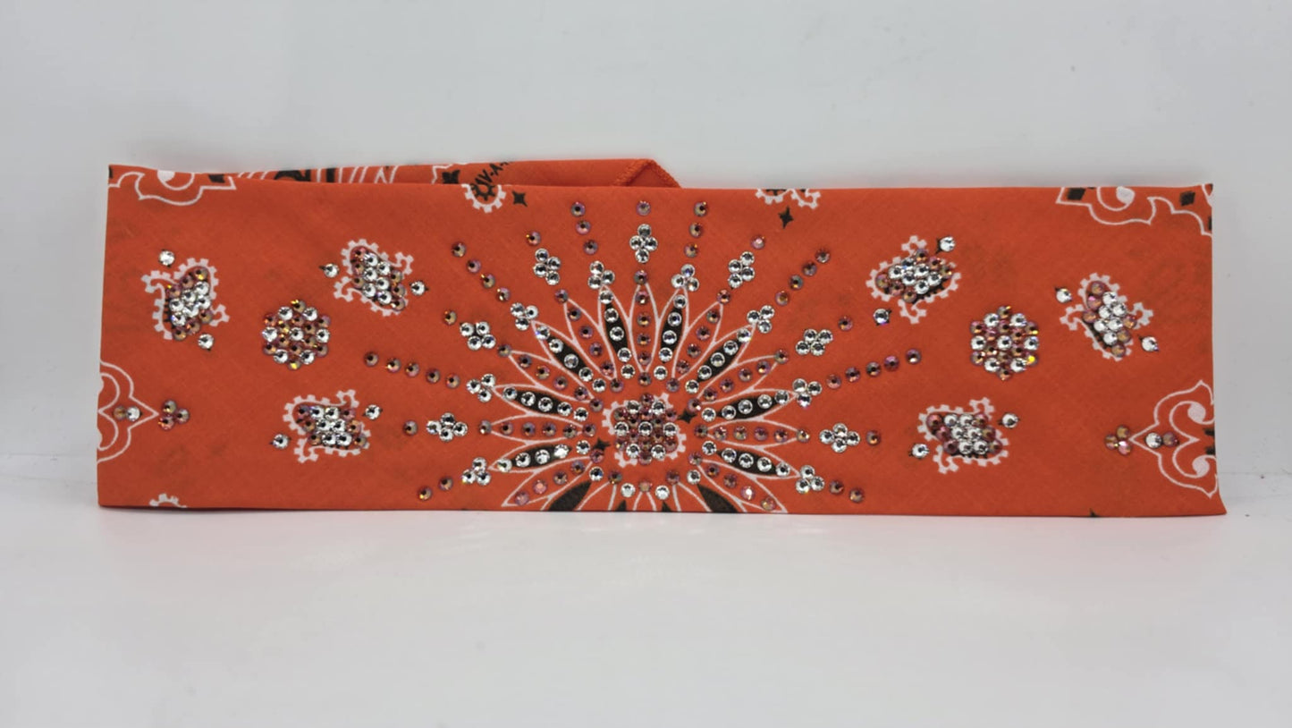 LeeAnnette Orange Paisley Bandana with Lava and Diamond Clear Austrian Crystals (sku40091)