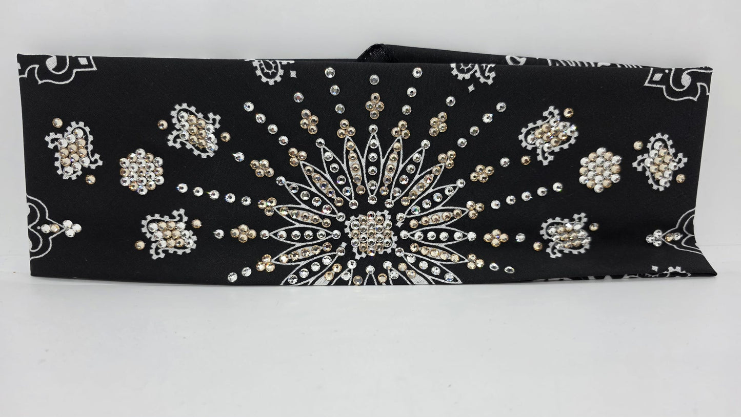 LeeAnnette Black Paisley Bandana with Honey and Diamond Clear Austrian Crystals (L40205)