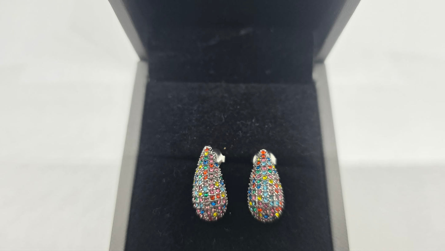 Stainless Steel Inlaid Rainbow Zircon Teardrop Earrings