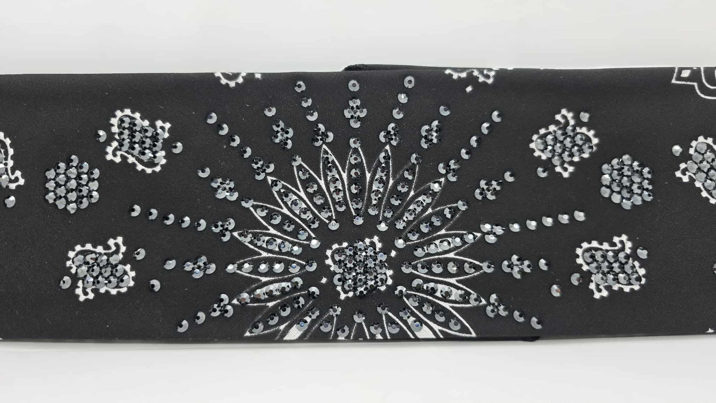 LeeAnnette Black Paisley Bandana with Black Austrian Crystals (sku40108)