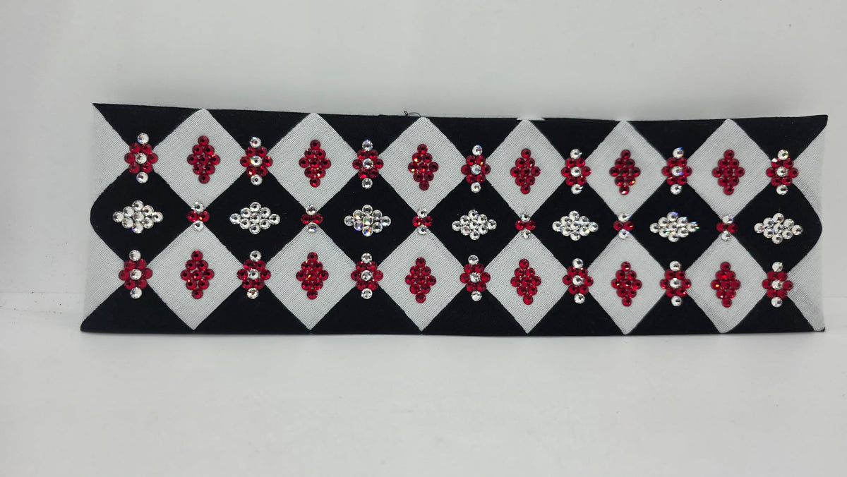 LeeAnnette Black and White Checker Bandana with Red and Diamond Clear Austrian Crystals (L40276)