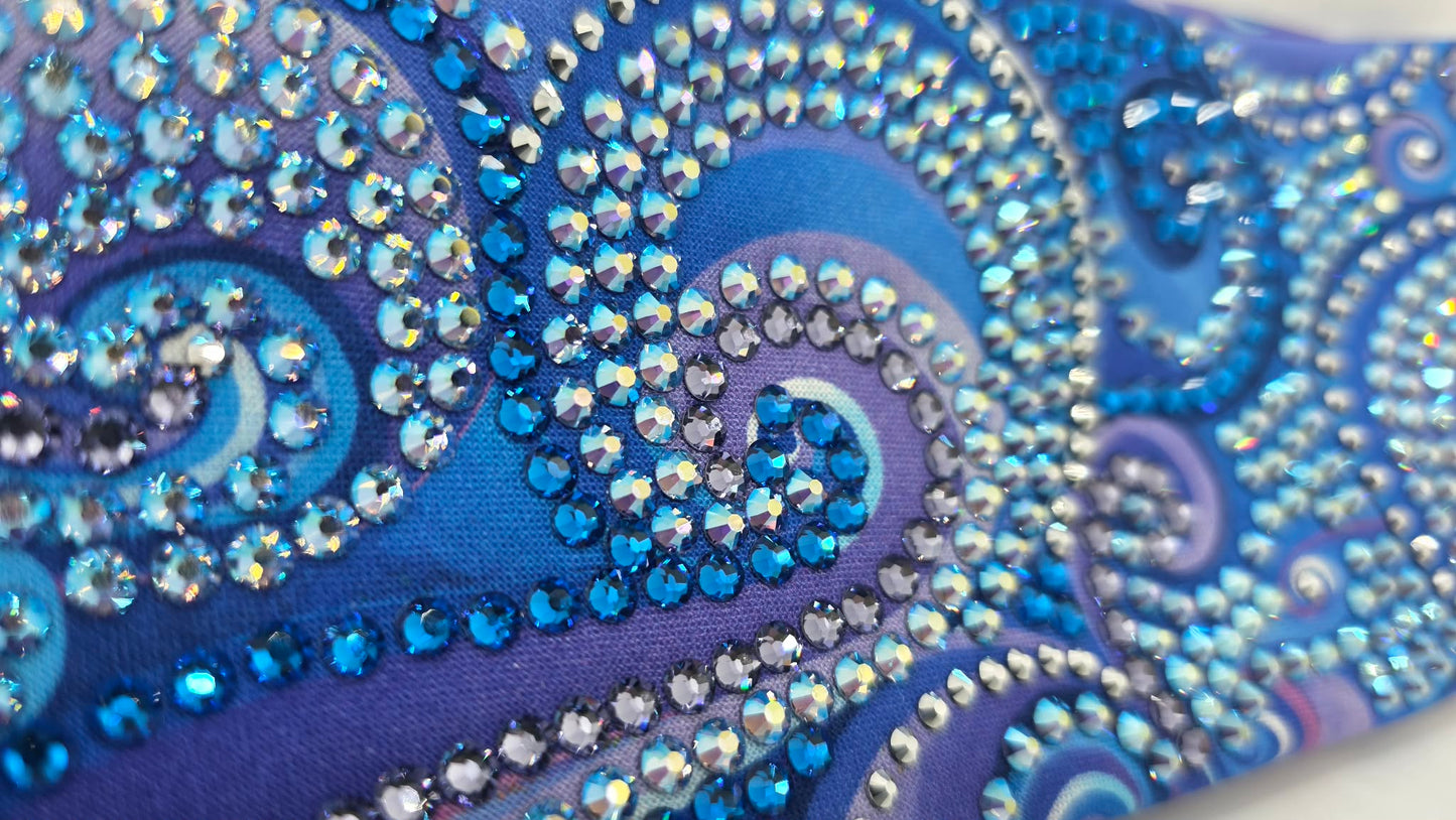 Super Duper LeeAnnette Purple and Blue Swirl Bandana with Blue, Shimmer, Capri, Chrome, Light and Dark Purples Austrian Crystals (D49503)