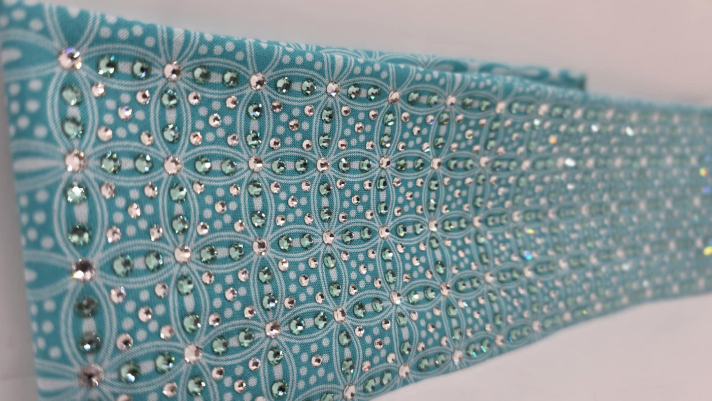 Super LeeAnnette Turquoise Petals Bandana with Caribbean Sea and Diamond Clear Austrian Crystals (sku40087)