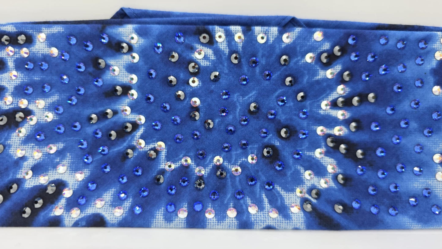 LeeAnnette Blue Tie Dye Bandana with Blue, Black and Aurora Borealis Austrian Crystals (sku40088)