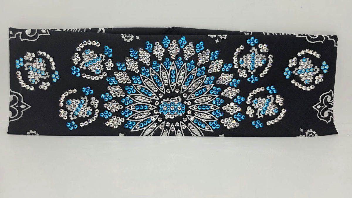 Super LeeAnnette Black Paisley Bandana with Capri Shimmer and Diamond Clear Austrian Crystals (S48209)