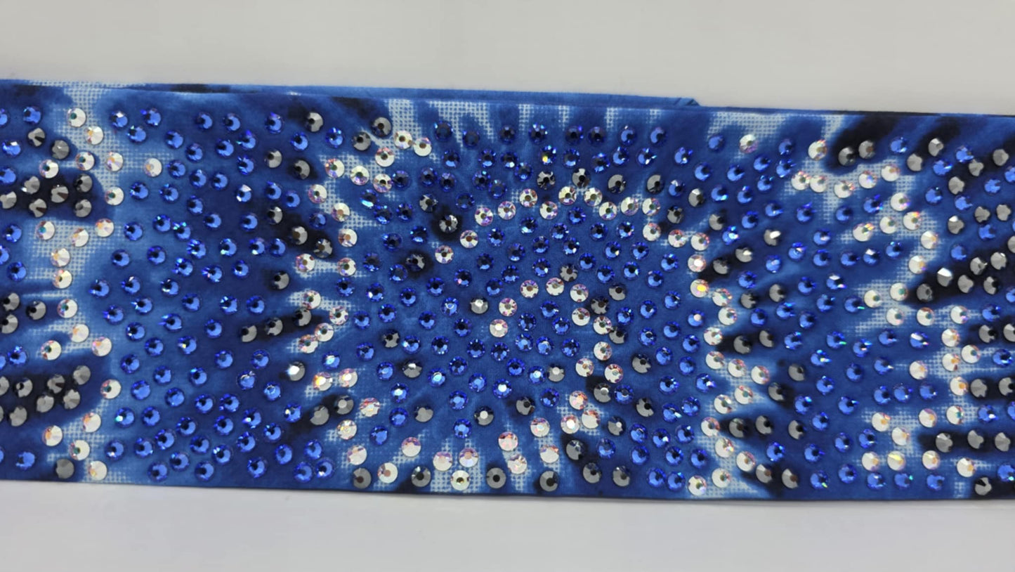 Super LeeAnnette Blue Tie Dye Bandana with Blue, Black and Aurora Borealis Austrian Crystals (sku40089)