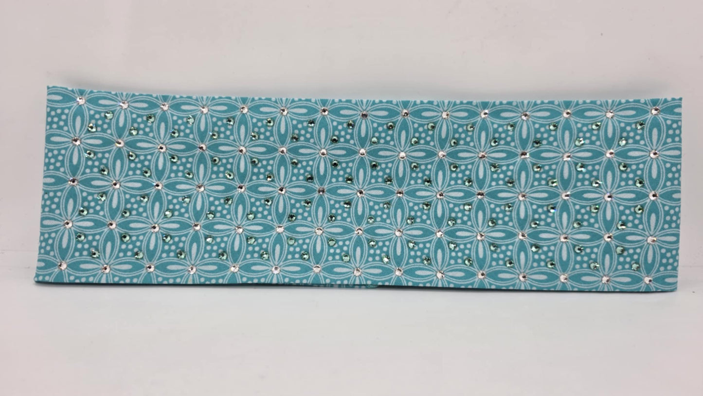 EXTRA BLING - Turquoise Petals Bandana with Caribbean Sea and Diamond Clear Austrian Crystals (sku6384)