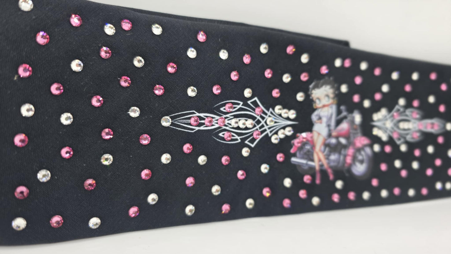 EXTRA BLING - Pink Betty Boop Bandana with Pink and Diamond Clear Austrian Crystals (sku6388)