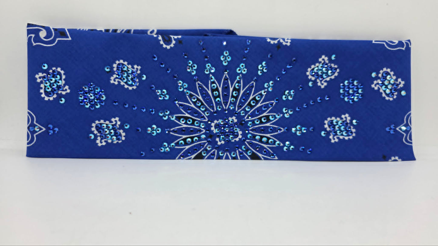 LeeAnnette Royal Blue Paisley Bandana with Blue Shimmer and Sapphire Austrian Crystals (L40251)