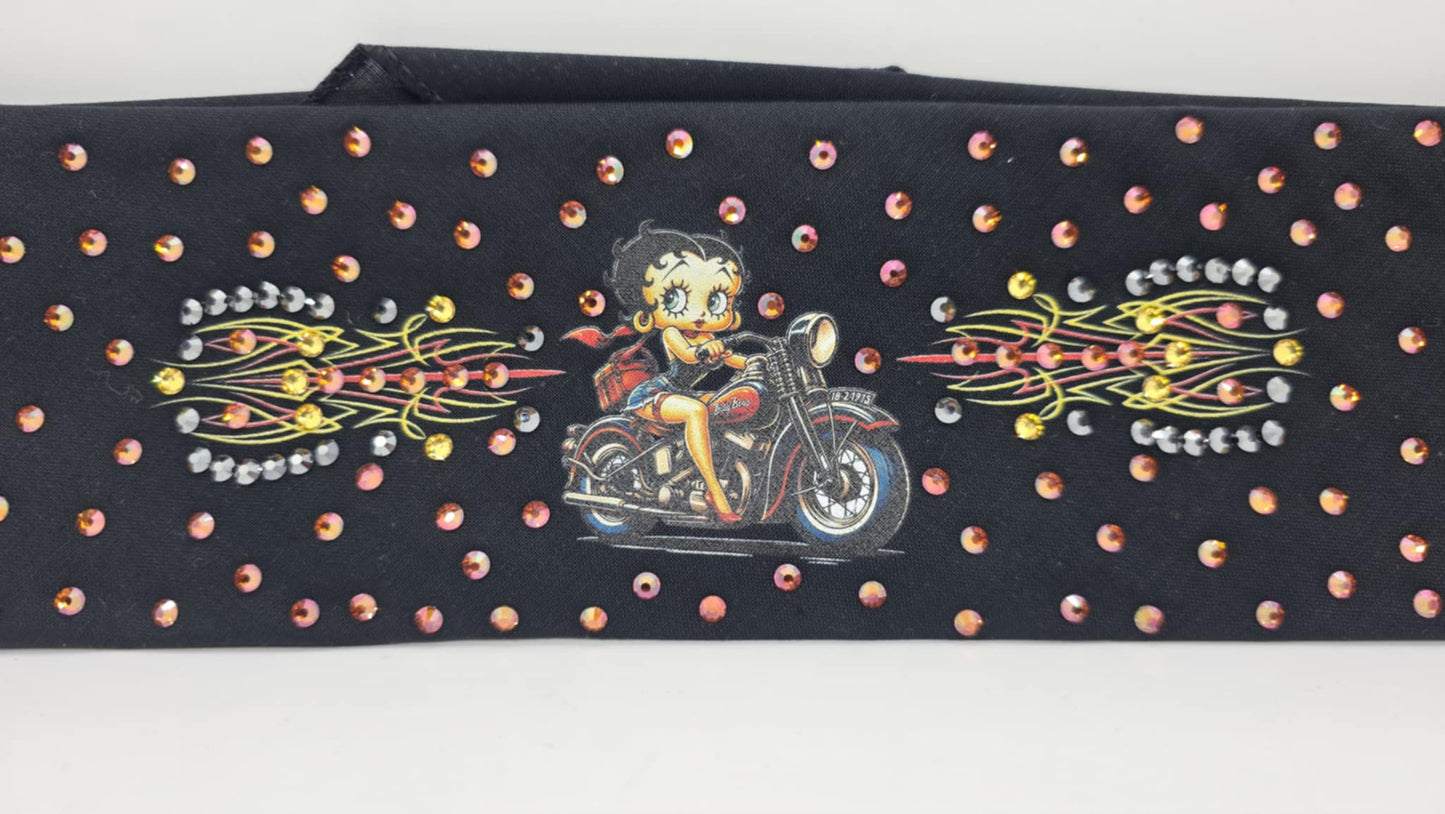 EXTRA BLING - Orange Betty Boop Bandana with Lava, Yellow and Black Austrian Crystals (sku6390)