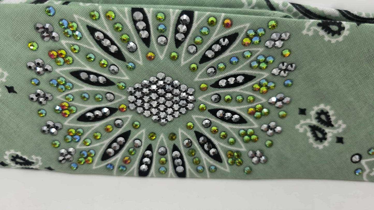 LeeAnnette Mint Paisley Bandana with Vitrail Medium and Black Austrian Crystals (sku40111)