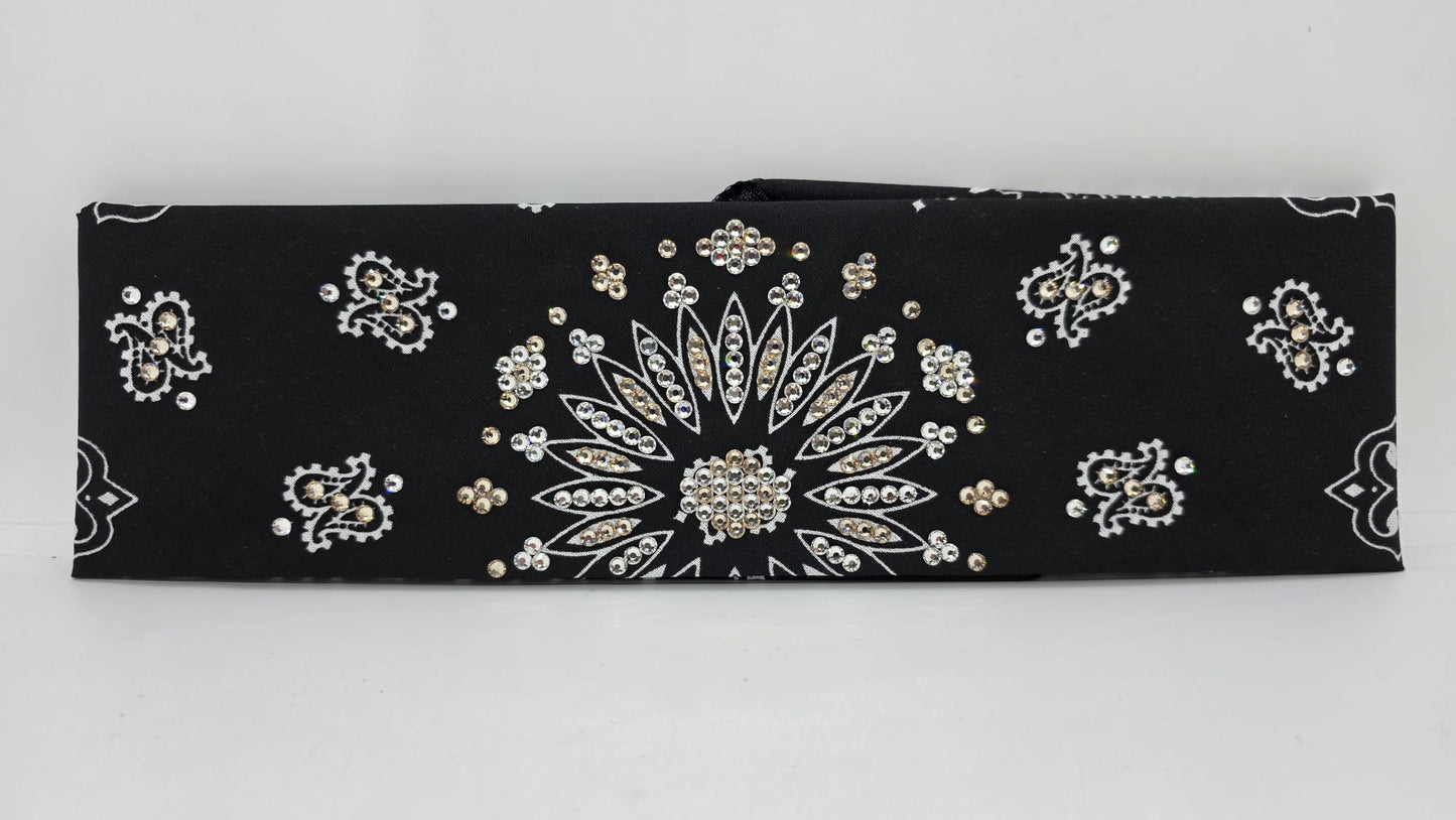 Black Paisley Bandana with Honey and Diamond Clear Austrian Crystals (E60102)