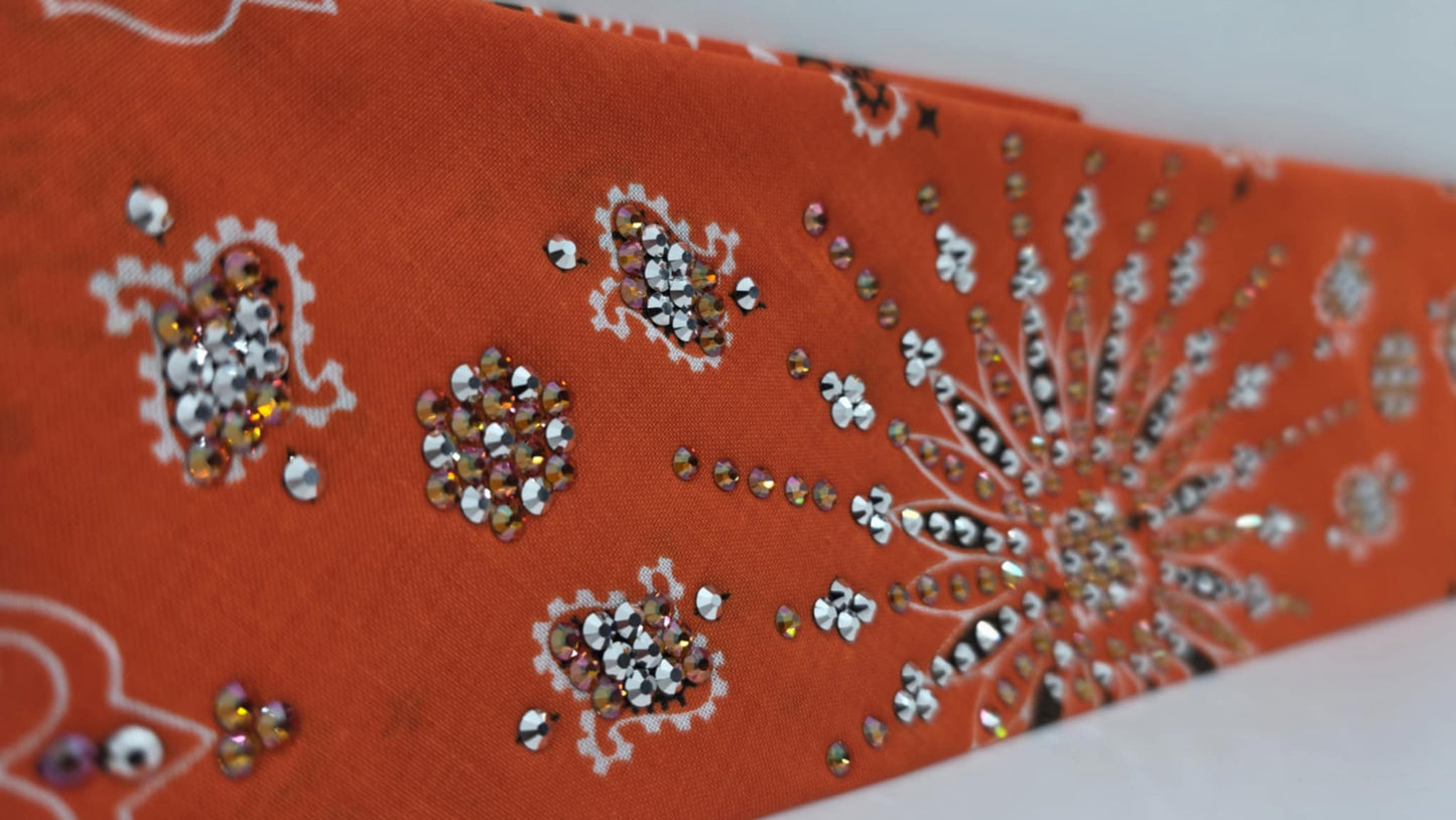 LeeAnnette Orange Paisley Bandana with Lava and Chrome Austrian Crystals (sku40090)