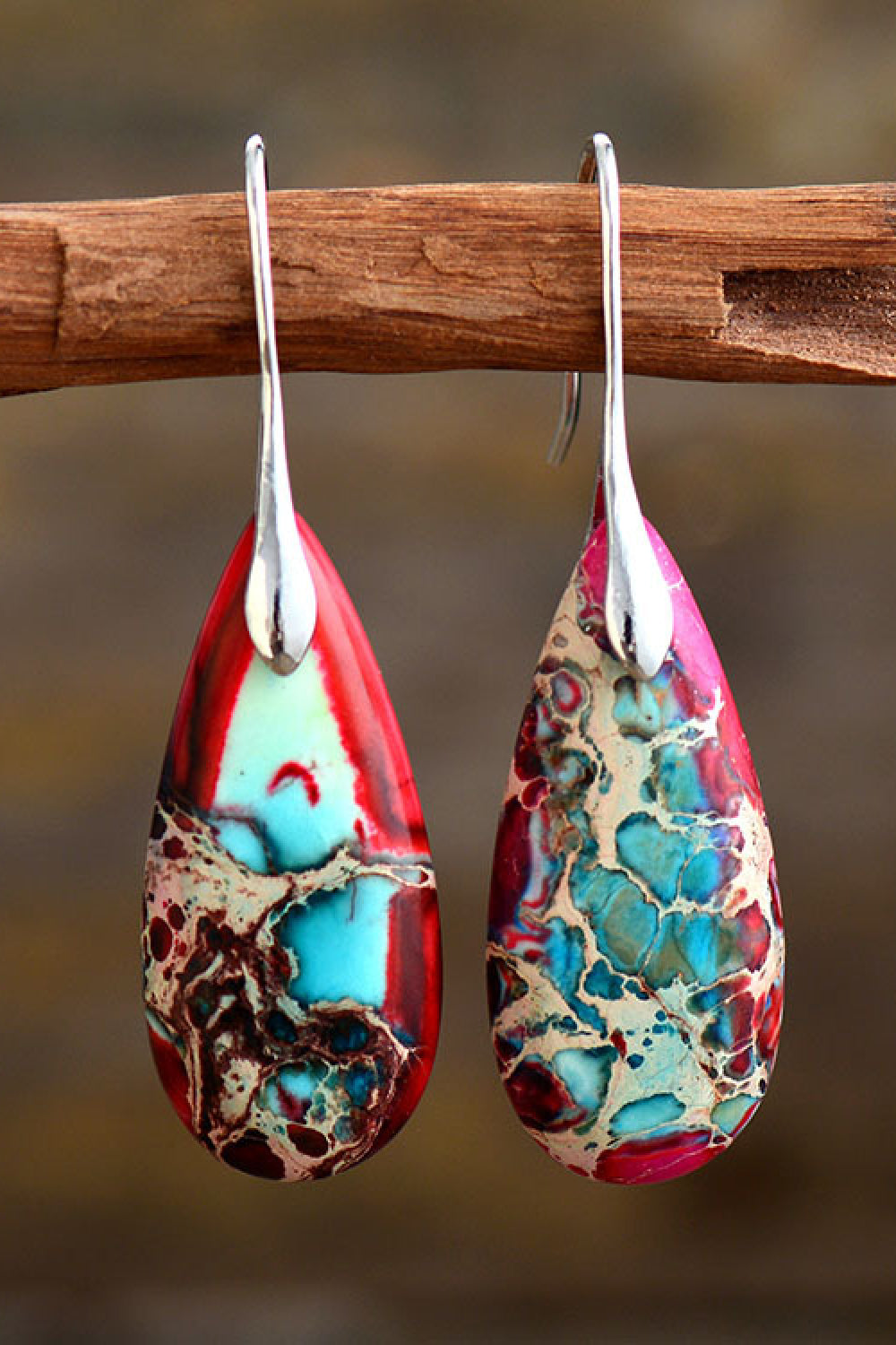 Handmade Teardrop Shape Natural Stone Dangle Earrings (Rally)