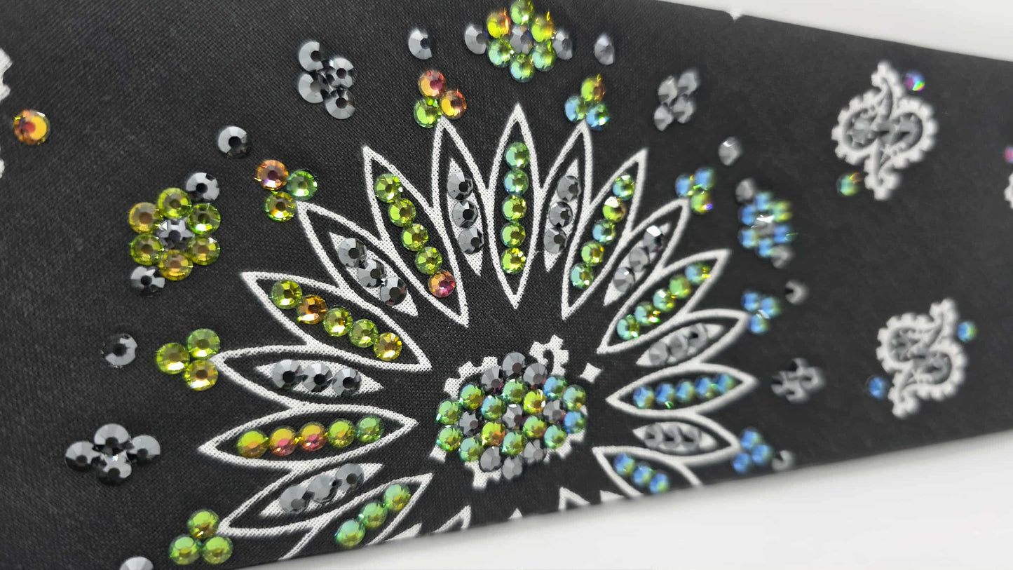 EXTRA BLING - Black Paisley Bandana with Vitrail and Black Austrian Crystals (sku6422)