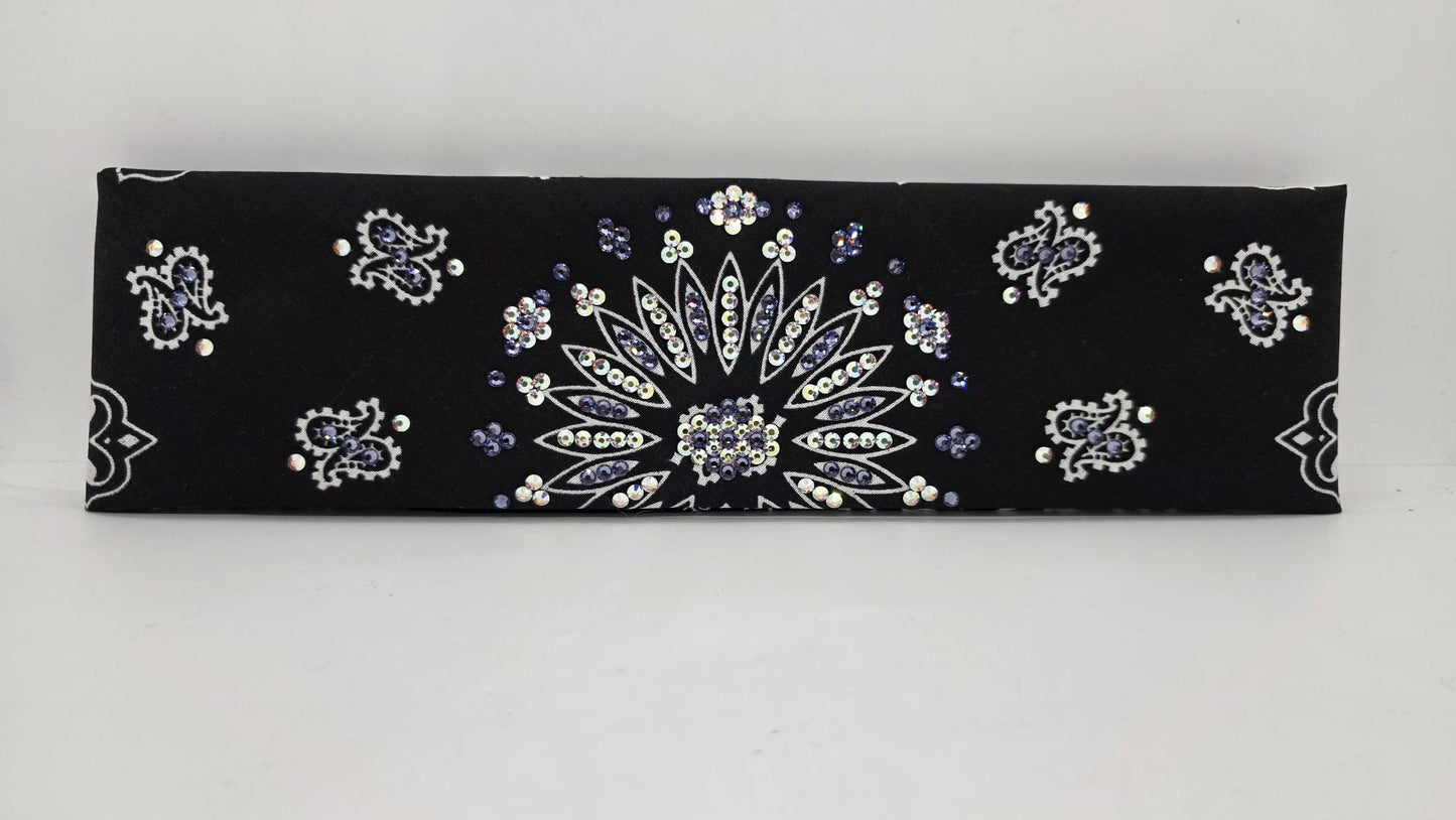 Black Paisley Bandana with Light Purple and Aurora Borealis Austrian Crystals (E60100)