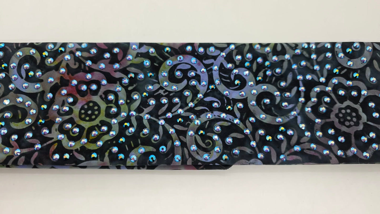LeeAnnette Batik Flowers Bandana with Blue Shimmer and Black Shimmer Austrian Crystals (L40221)