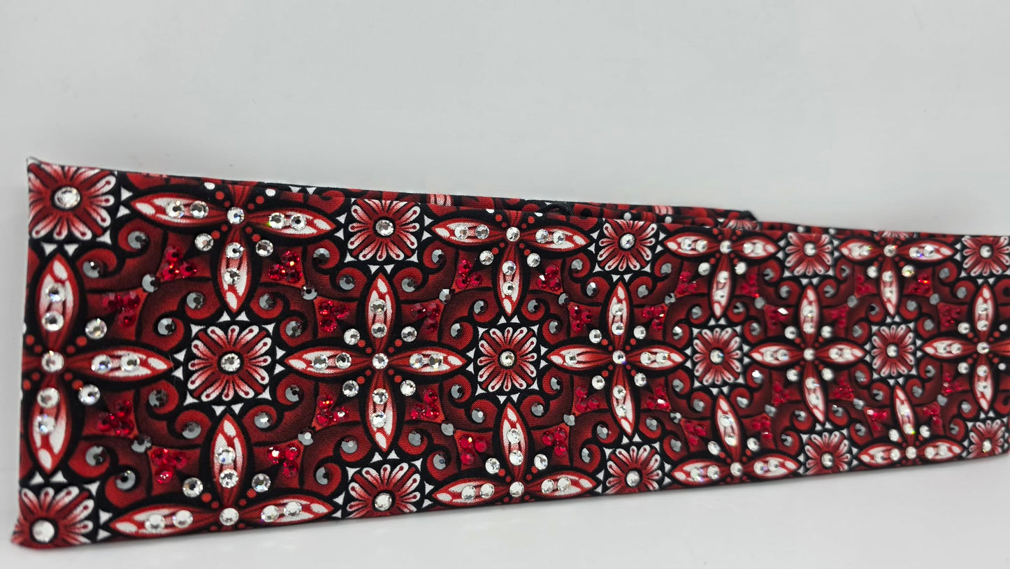 LeeAnnette Red and Black Squares Bandana with Red, Black and Clear Austrian Crystals (L40223)