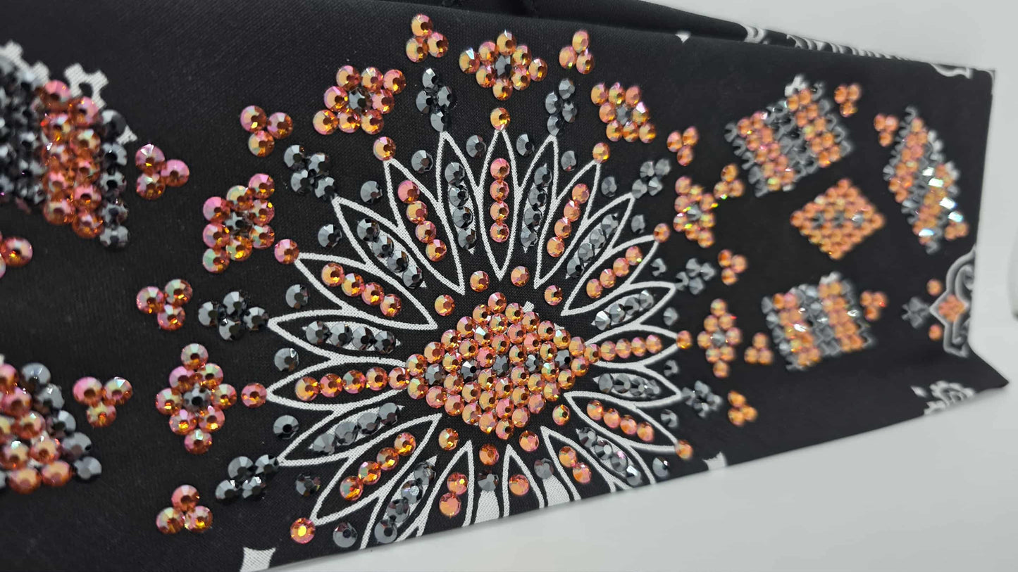 Super LeeAnnette Black Paisley Bandana with Lava and Black Austrian Crystals (sku40155)