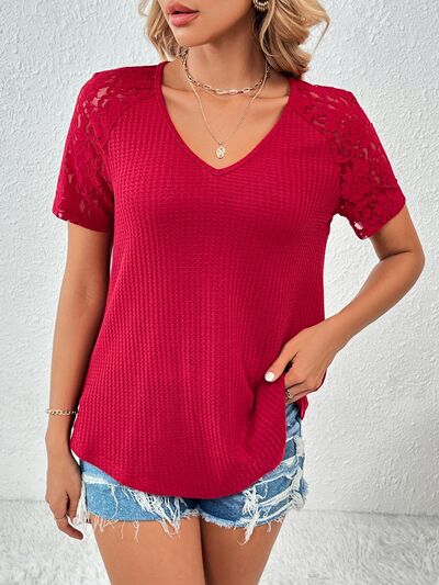 Rally Lace Detail V-Neck Short Sleeve T-Shirt