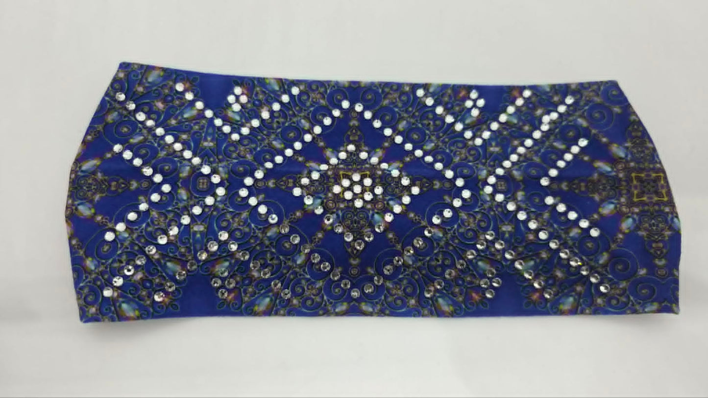 Stretchy Headband Blue with Clear Crystals (Sku5480)