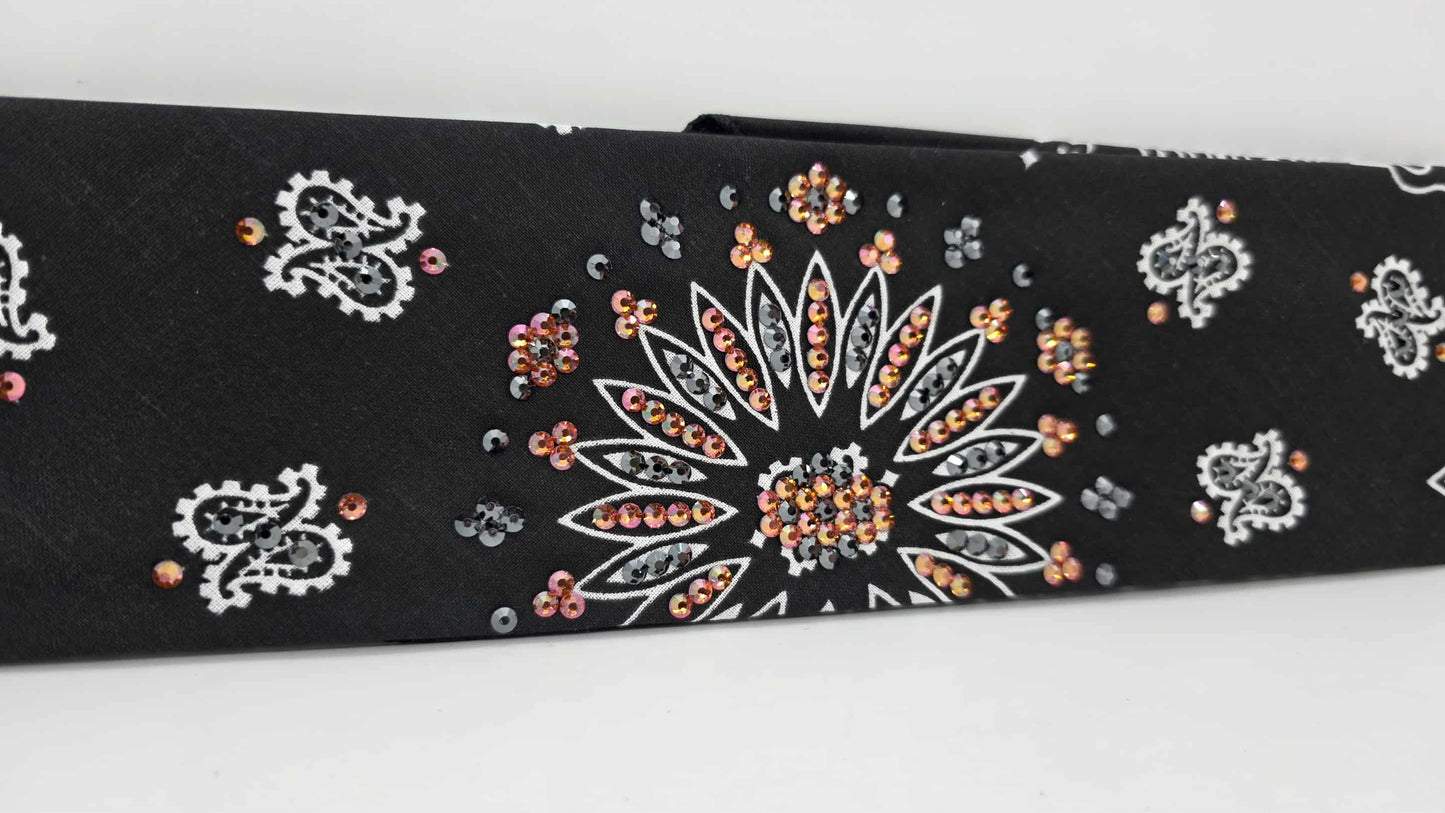 EXTRA BLING - Black Paisley Bandana with Lava and Black Austrian Crystals (sku6420)