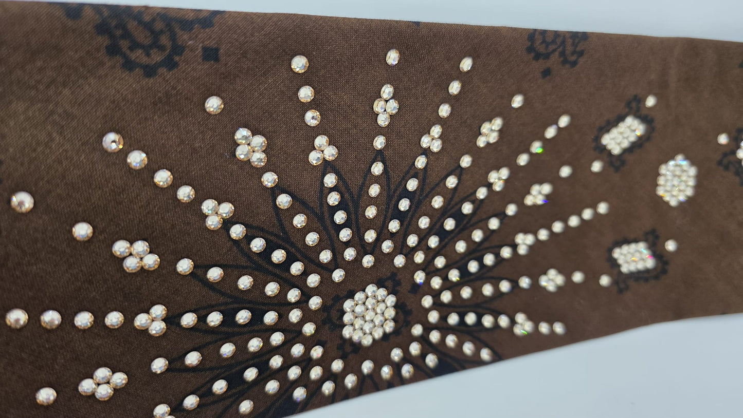 LeeAnnette Large Brown Paisley Bandana with Honey Austrian Crystals (sku40115)