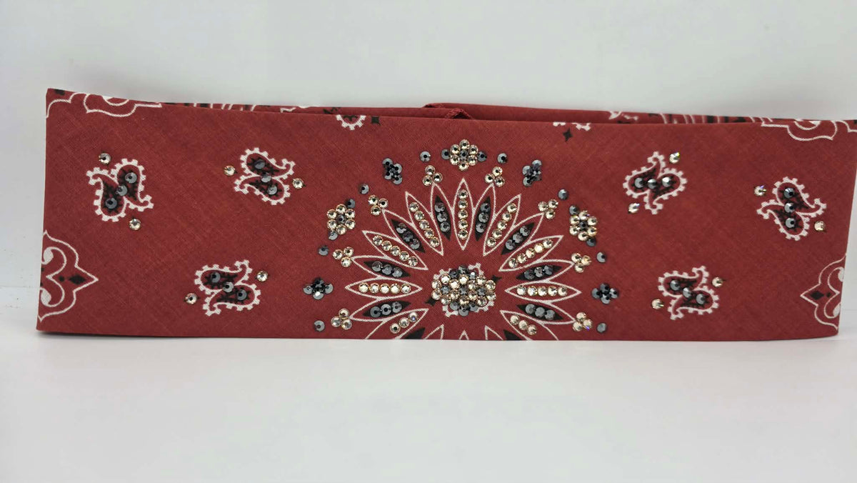 Terracotta Paisley Bandana with Black and Honey Austrian Crystals (E60165)