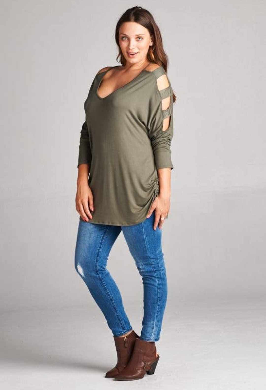 Forrest Green Cold Shoulder Long Sleeve Top