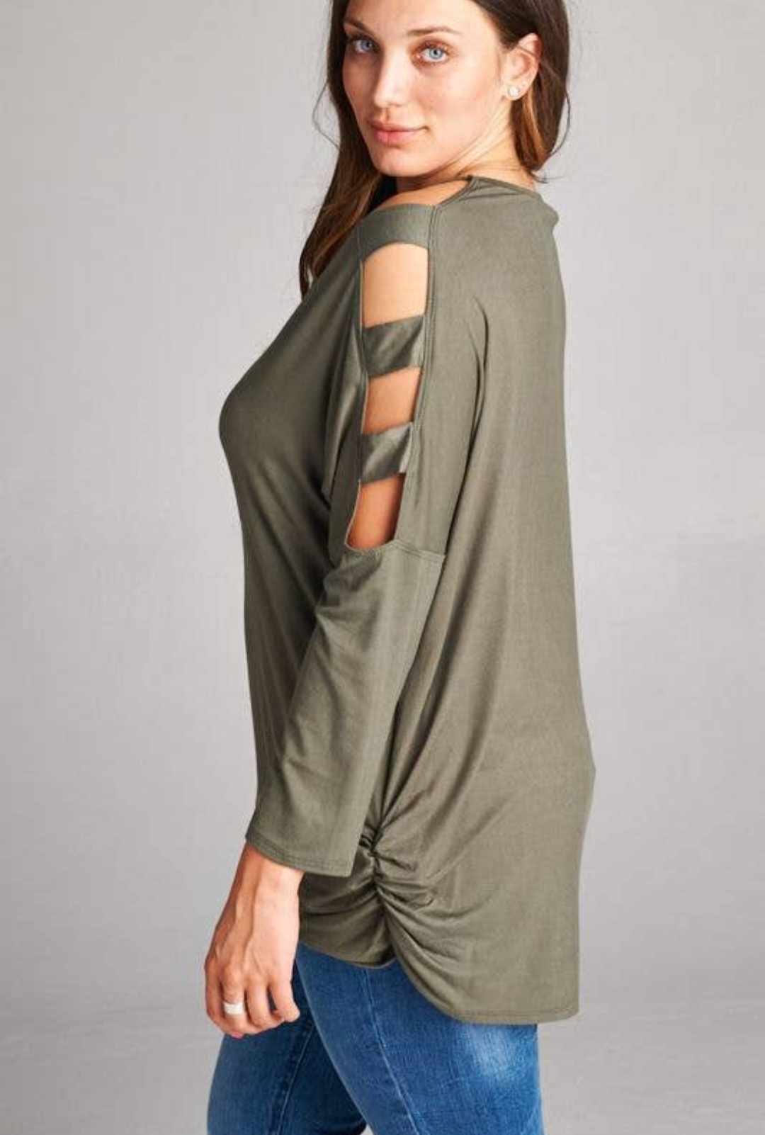 Forrest Green Cold Shoulder Long Sleeve Top