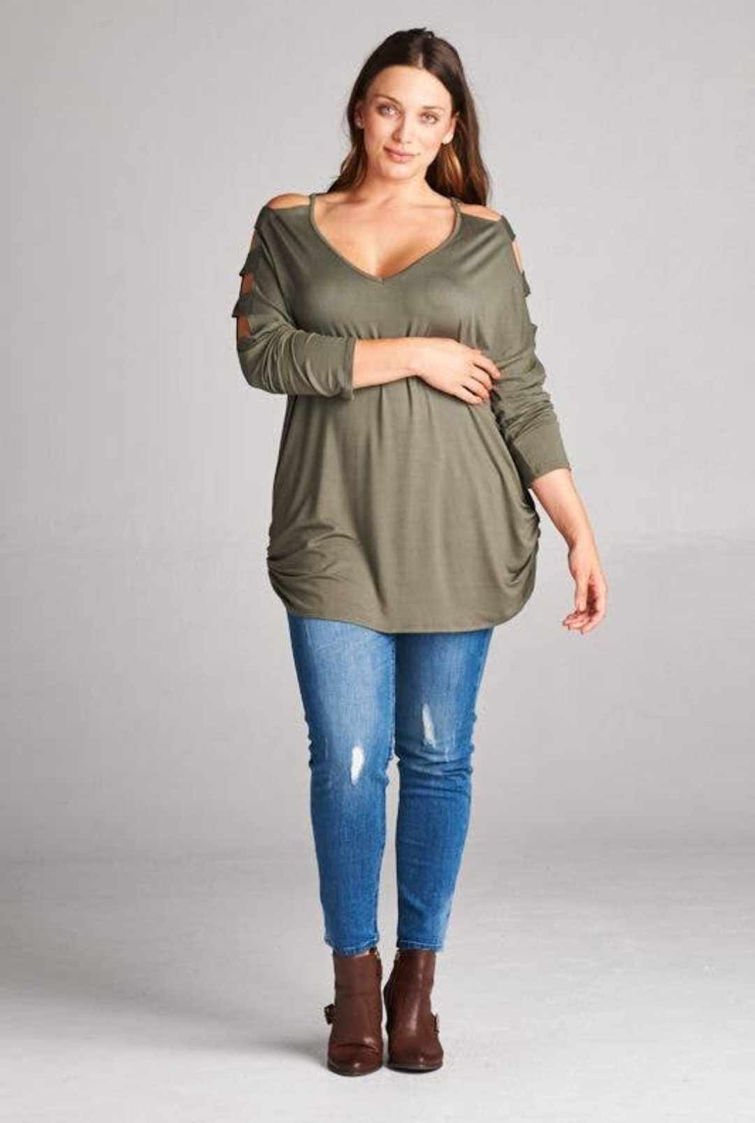Forrest Green Cold Shoulder Long Sleeve Top