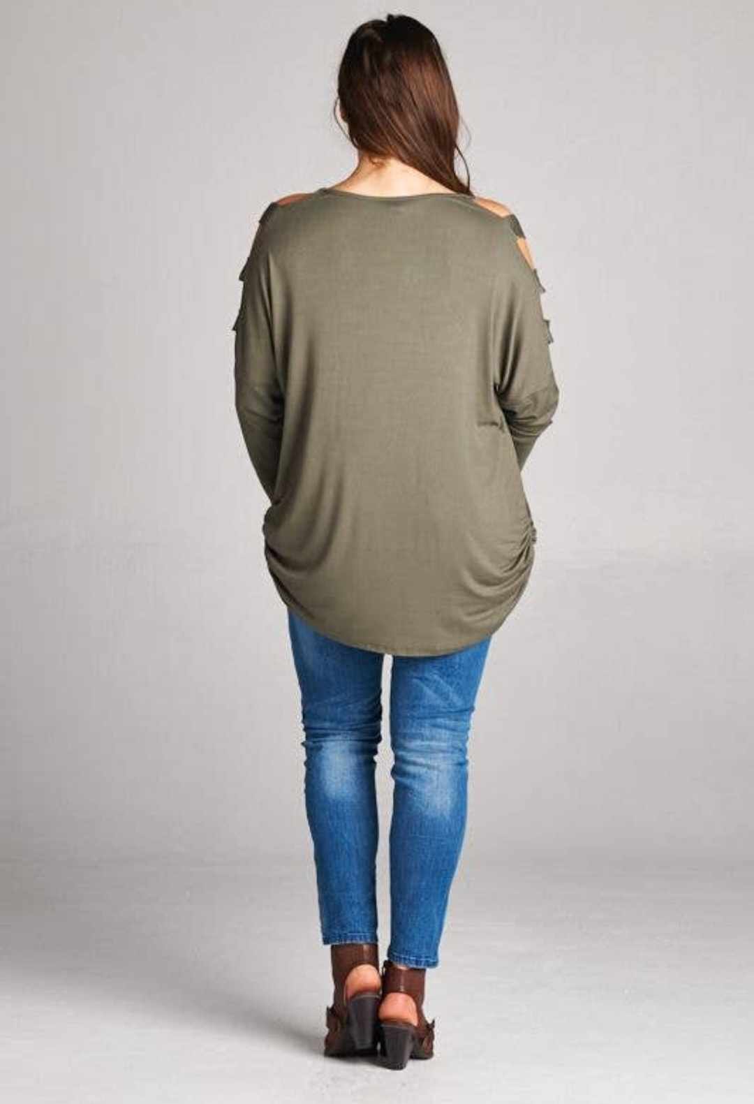Forrest Green Cold Shoulder Long Sleeve Top