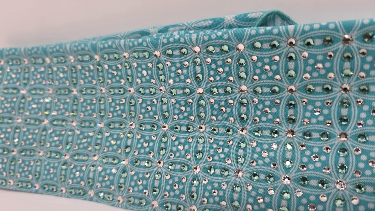 Super LeeAnnette Turquoise Petals Bandana with Caribbean Sea and Diamond Clear Austrian Crystals (sku40087)