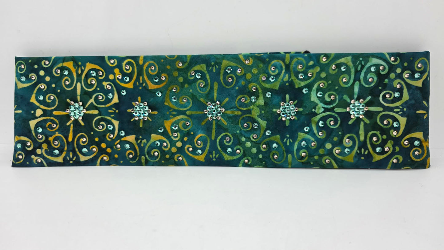 LeeAnnette Sea Green Batik Bandana with Caribbean Sea and Honey Austrian Crystals (L40208)