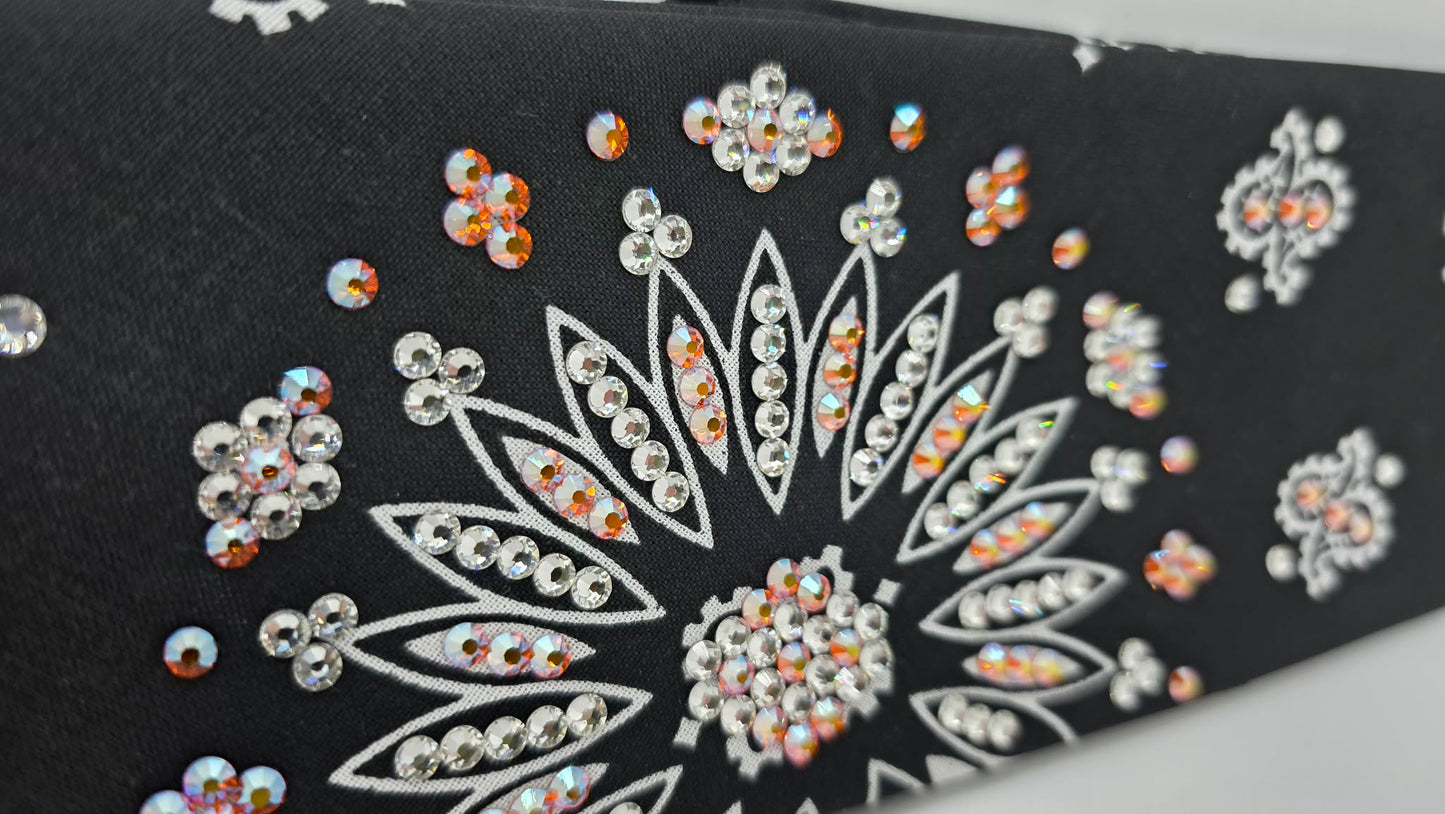 Black Paisley Bandana with Orange Shimmer and Diamond Clear Austrian Crystals (E60105)