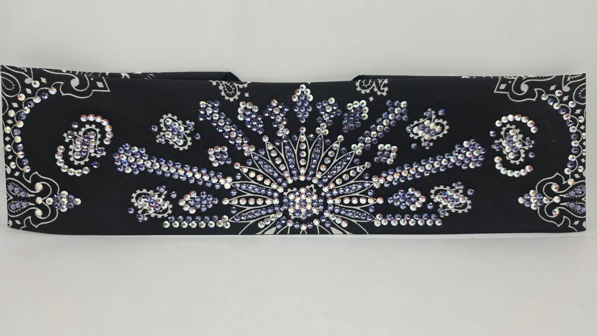 Super LeeAnnette Black Paisley Bandana with Lavender and Aurora Borealis Austrian Crystals (S48174)