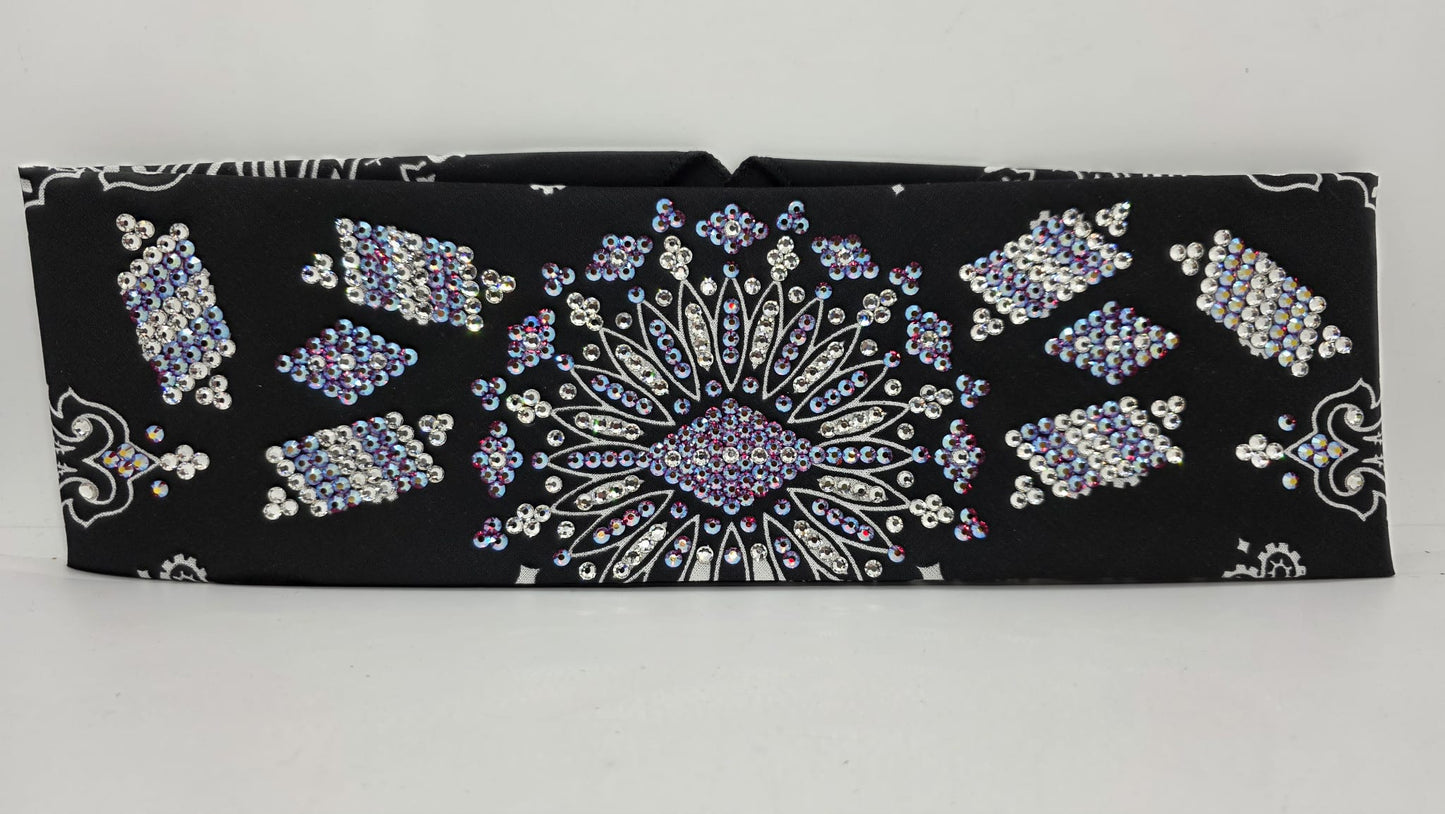 Super LeeAnnette Black Paisley Bandana with Red Shimmer and Diamond Clear Austrian Crystals (S480101)