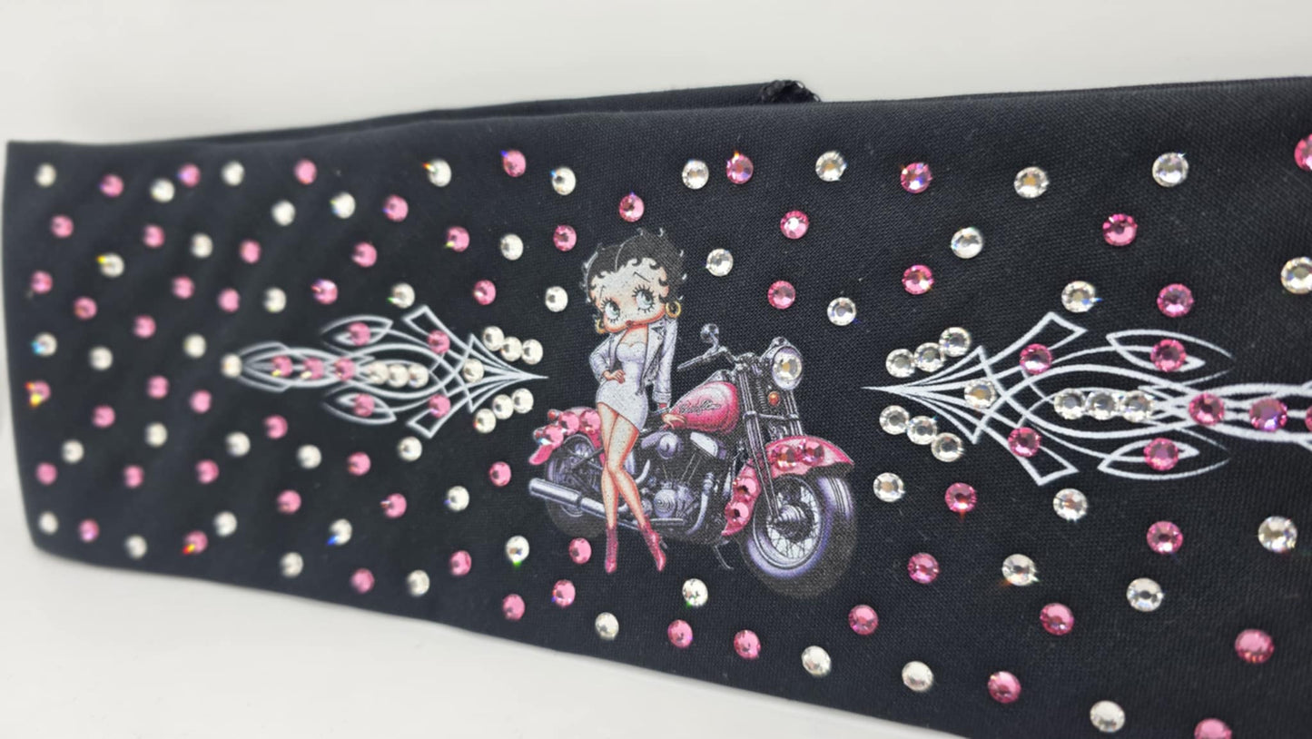 EXTRA BLING - Pink Betty Boop Bandana with Pink and Diamond Clear Austrian Crystals (sku6388)
