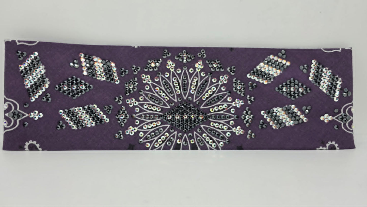 Super LeeAnnette Plum Paisley Bandana with Black and Aurora Borealis Austrian Crystals (S48163)