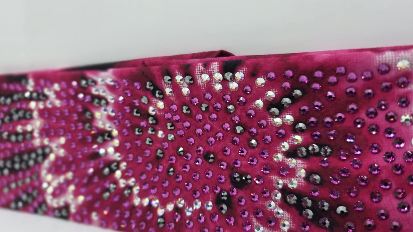 Super LeeAnnette Pink Tie Dye Bandana with Fuchsia, Black and Aurora Borealis Austrian Crystals (sku40096