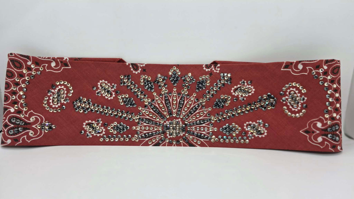 Super LeeAnnette Terracotta Paisley Bandana with Black and Honey Austrian Crystals (S48187)